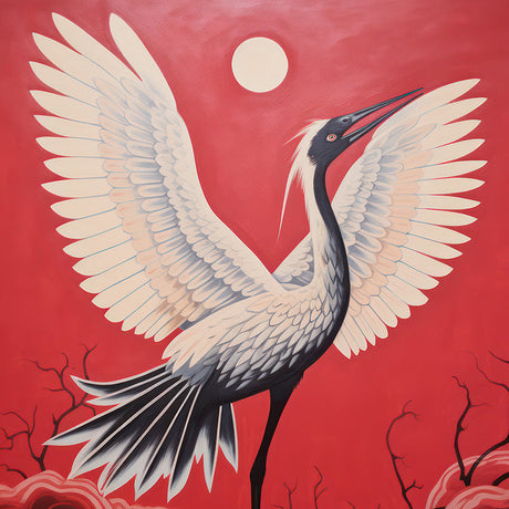Electric collection crane bird wall decor art print showcasing a vibrant vertebrate with a distinctive beak.