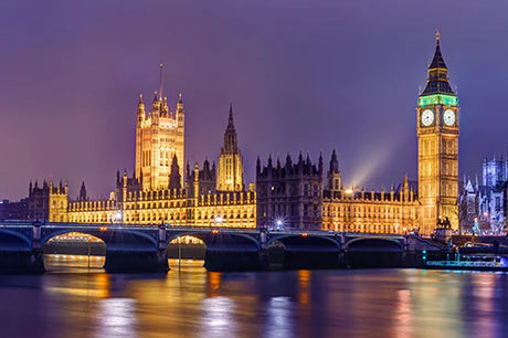 Iconic London landmarks with clock tower and bridge, England wall art collection