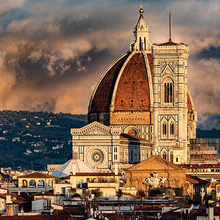 Florence wall art featuring the iconic Duomo cathedral with terracotta dome and dramatic Tuscan skyline — Florence Wall Art Collection for classic Italian decor.