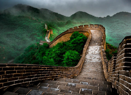 Great Wall hillside wall art featuring World Heritage Site, tourist attraction with bridge and stairs