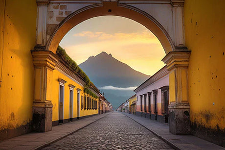 Evening view of Guatemala's mountain range with volcanic landform, ridge, and valley wall art