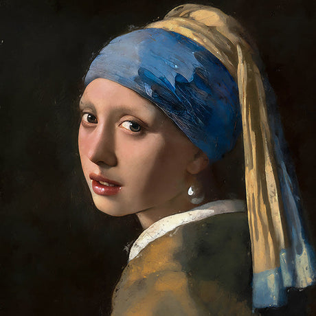 Johannes Vermeer self-portrait painting featuring detailed facial features and headgear in visual arts collection.