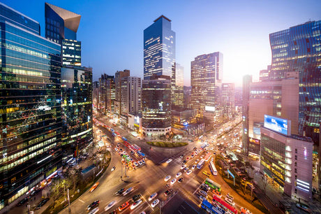Daytime view of high-rise buildings and skyscrapers in Korea's bustling metropolitan area