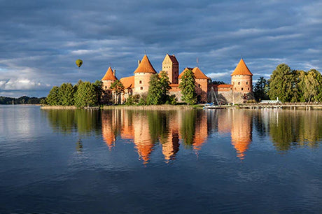 Lithuanian Lake District wall art featuring a reflective water castle, chateau, and tourist attraction