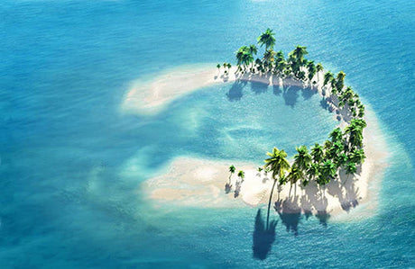 Stunning Maldives wall art featuring a vibrant blue ocean, tropical islands, and coastal landforms