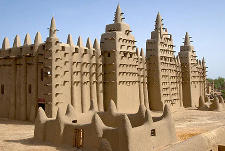 Vintage Mali sand castle wall art featuring ancient archaeological site and tourist attraction