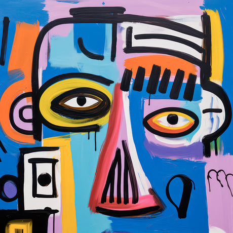 Maximalism collection facial expression canvas print showcasing abstract wall art in black and white.