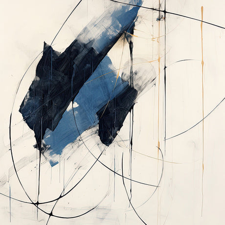 Minimalist modern art wall decor featuring a watercolor painting with abstract graphics and vibrant paint stains.