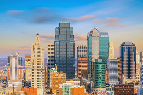Daytime view of high-rise skyscrapers in Missouri metropolitan area as wall art
