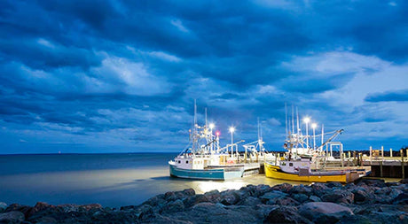 Blue naval ship in New Brunswick port, sea wall art collection