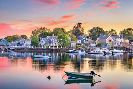 Boat marina reflection on a serene New Hampshire lake, waterway wall art