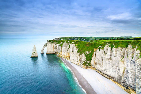 Blue sea and rocky cliffs from Normandy wall art collection, showcasing natural coastal landscape