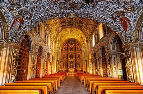 Oaxaca collection wall art featuring a church interior with arches, vaulted ceilings, and artistic lighting