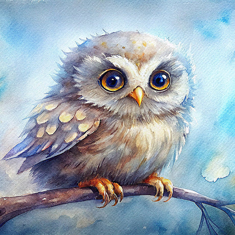 Watercolor painting of an owl, bird of prey wall art for home decor.