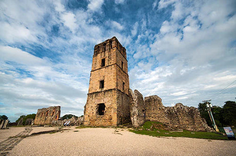 Panama collection wall art featuring ancient archaeological ruins on a historic stone wall.