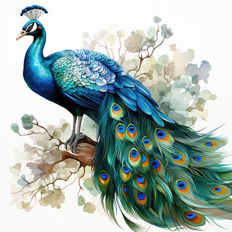 Colorful peacock wall art featuring a vibrant peafowl with a detailed feather design, perfect for adding a touch of elegance to your home decor.