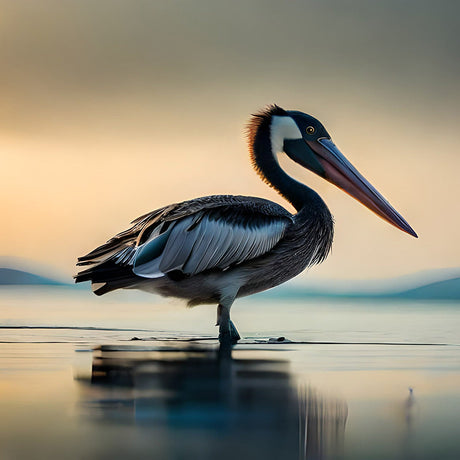 Decorative pelican wall art print featuring a vibrant bird with a prominent beak, an ideal addition to home decor.