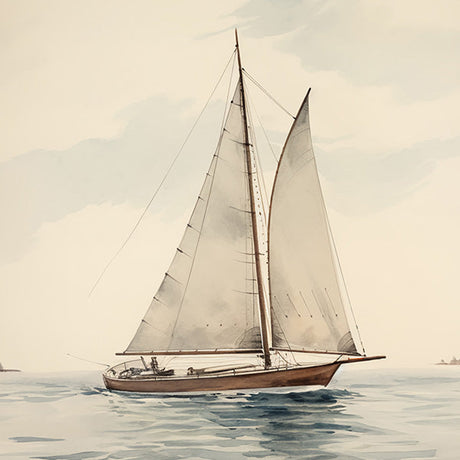 Vintage sailboat watercolor painting – nautical wall art print in classic maritime style for coastal home decor