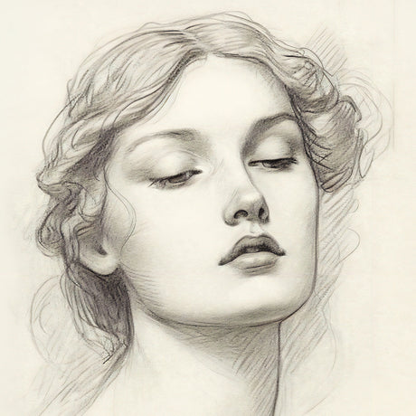 Abstract wall art print of a cool black and white art drawing featuring a detailed portrait of lips, neck, and jaw.