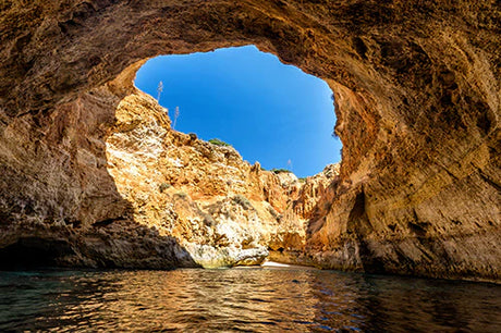 Portuguese coastal landscape featuring rock formations, bedrock cliffs, and sea cave wall art