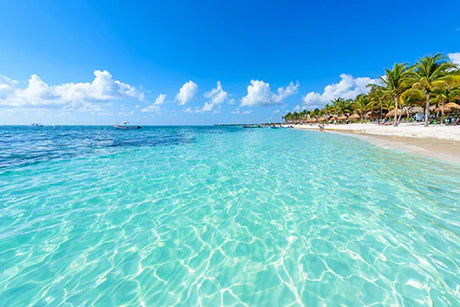 Quintana Roo wall art featuring a serene coastal beach with crystal blue ocean during summer vacation