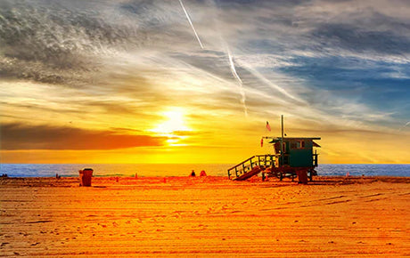 Santa Monica beach wall art featuring a summer morning sunset over the sea