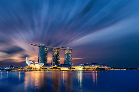 High-rise buildings and skyscrapers in Singapore's metropolitan area at dusk