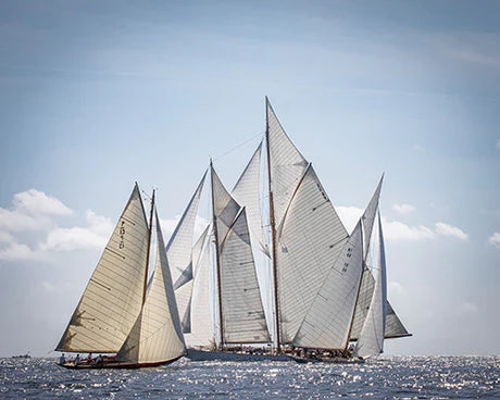 Sailboat sailing in South of France with tall mast and boating equipment