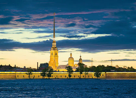 St. Petersburg wall art featuring cityscape with river, tower, spire, and popular tourist attractions
