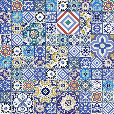 Wall art by style featuring a textured blue mosaic with a contemporary geometric pattern