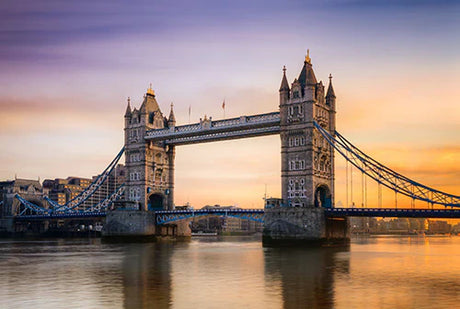 Thames River Collection wall art featuring a suspension drawbridge, city architecture under a blue sky