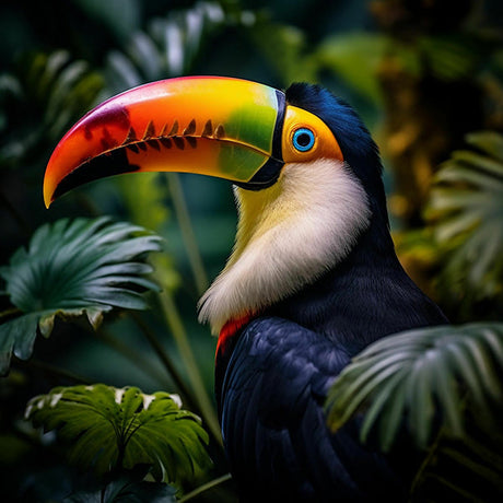 Tropical Birds wall art featuring a vibrant green and yellow toucan, perfect for adding a touch of exotic style to your home decor.