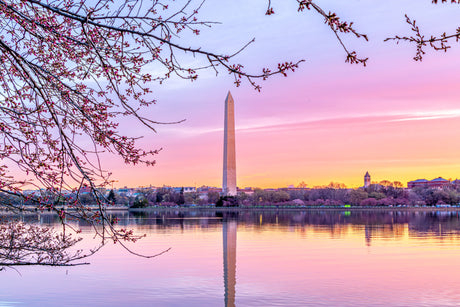 Daytime view of Washington DC landmark, the Obelisk tower, against a dusky afterglow sky