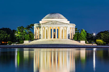Washington Monument with its reflection in the reflecting pool, iconic tourist attraction and memorial