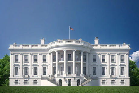 Official White House residence featuring classical architecture and government courthouse