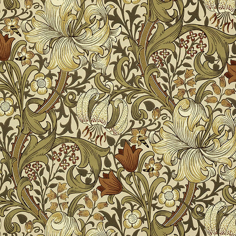 Yellow and brown floral motif wallpaper design from the William Morris art collection.