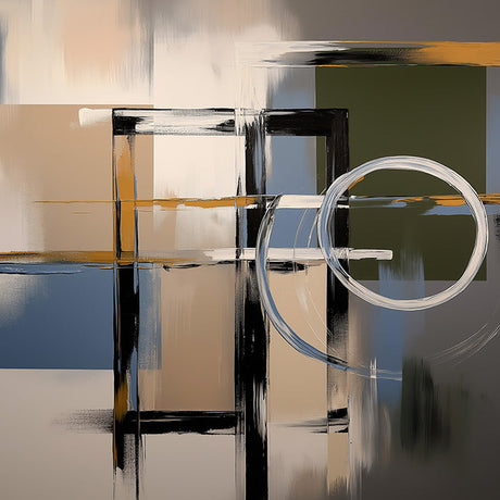 Modern abstract geometric wall art with neutral tones and intersecting shapes