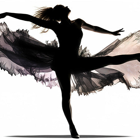  "Emotive figures wall art photography of graceful ballerina in motion, black dress silhouette on white background for elegant modern decor