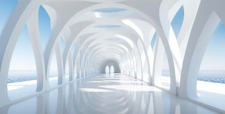 Interiors collection wall art featuring architectural design of concrete bridge, vault, and arcade structures