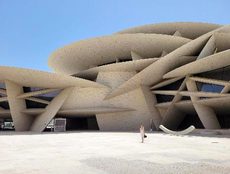 Brutalist architecture design in a sand shade, museum wall art for vacation themes