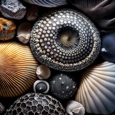 Natural elements wall art featuring a detailed arrangement of sea urchins, shells, and organic textures — Natural Elements wall art collection for coastal and earthy decor.