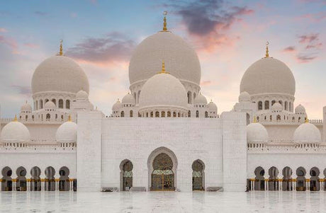 Byzantine architecture of a mosque with dome and arch, a landmark holy place in the Palace collection.