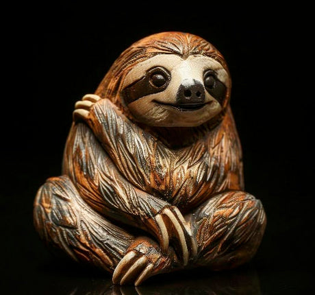 Sloth wall art featuring sculptural-style illustration of smiling sloth with carved texture, whimsical wildlife print for playful or cozy decor