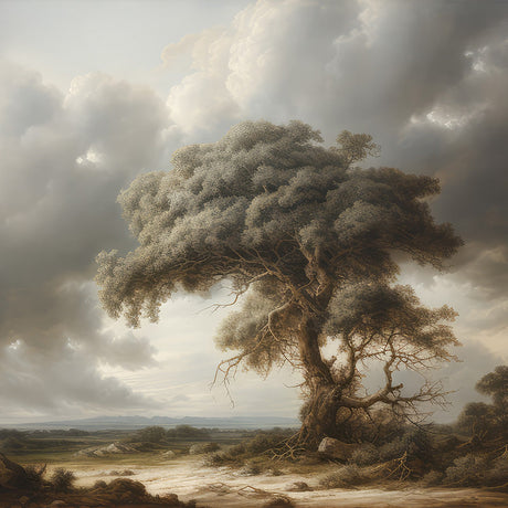 Modern art wall decor featuring a cloud meteorological phenomenon over a wind-swept savanna in a vintage landscape canvas print.