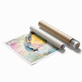 Rolled canvas print showcasing vibrant African tribal art design with intricate patterns, securely packaged in a protective cardboard tube for safe shipping.