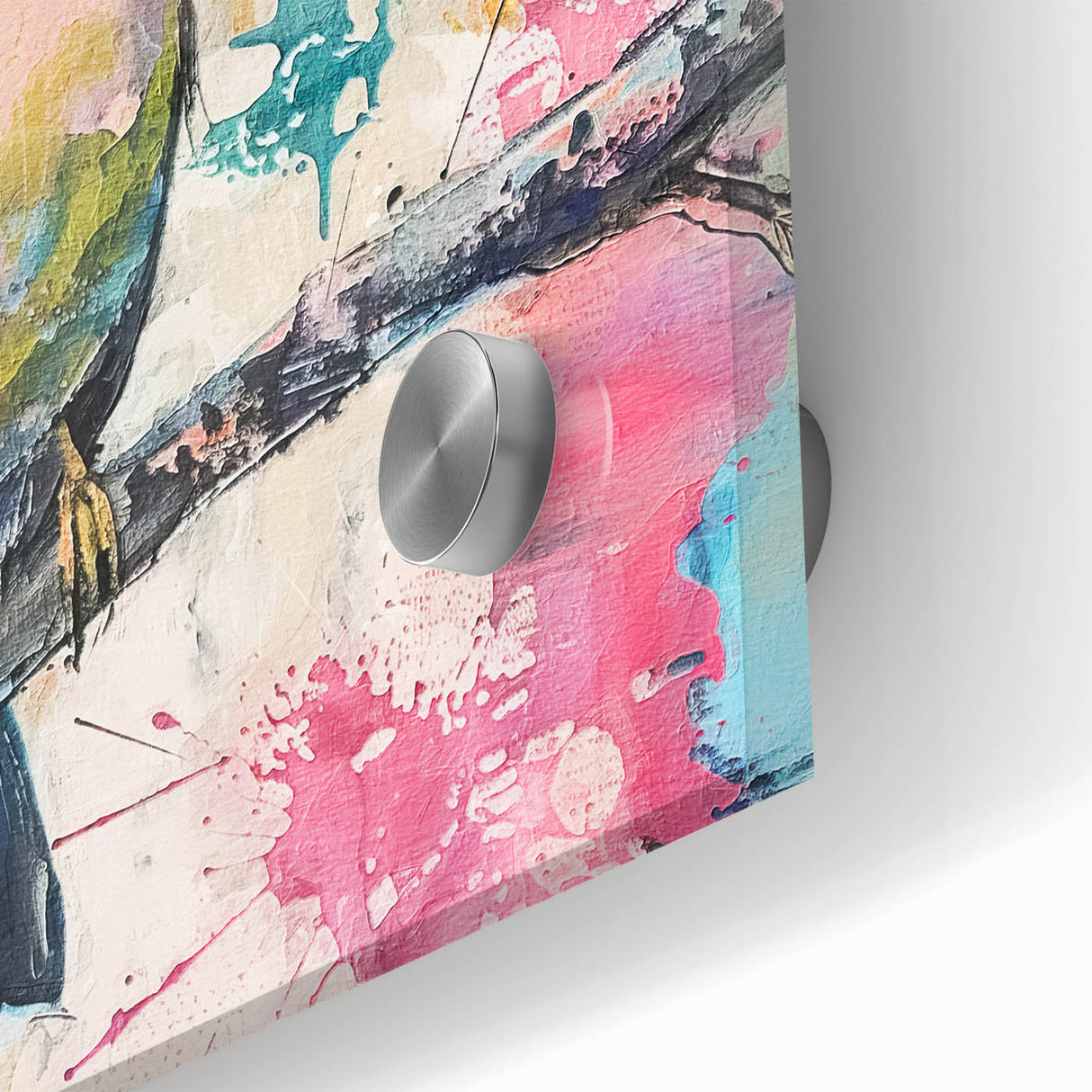 Close-up of a vibrant acrylic glass artwork showcasing intricate patterns and rich colors, ideal for modern home decor and artistic displays.