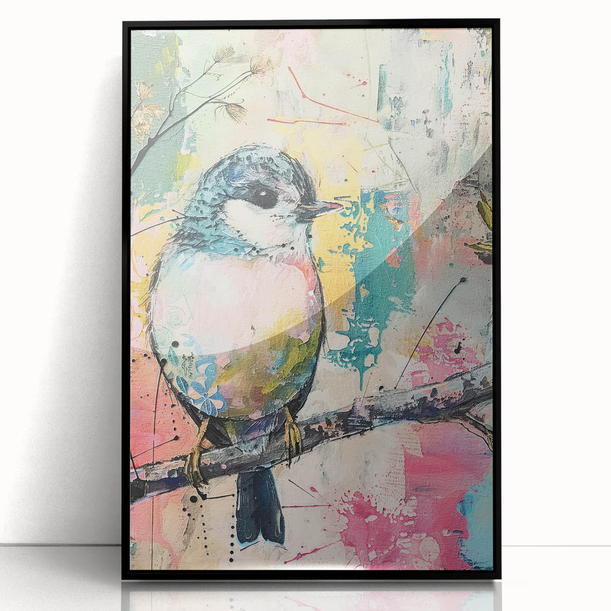 Framed acrylic artwork showcasing a sleek black front view, ideal for modern home decor. This elegant piece enhances any space with its contemporary style.