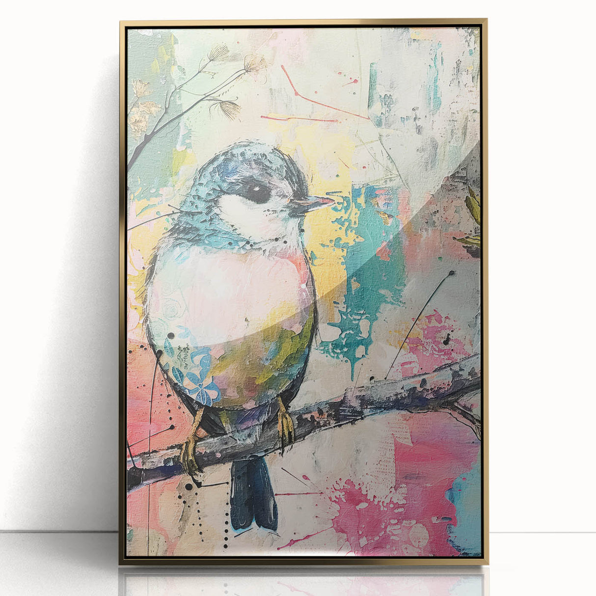 Framed acrylic artwork showcasing a stunning gold abstract design, highlighting intricate details and modern elegance, perfect for contemporary home decor.