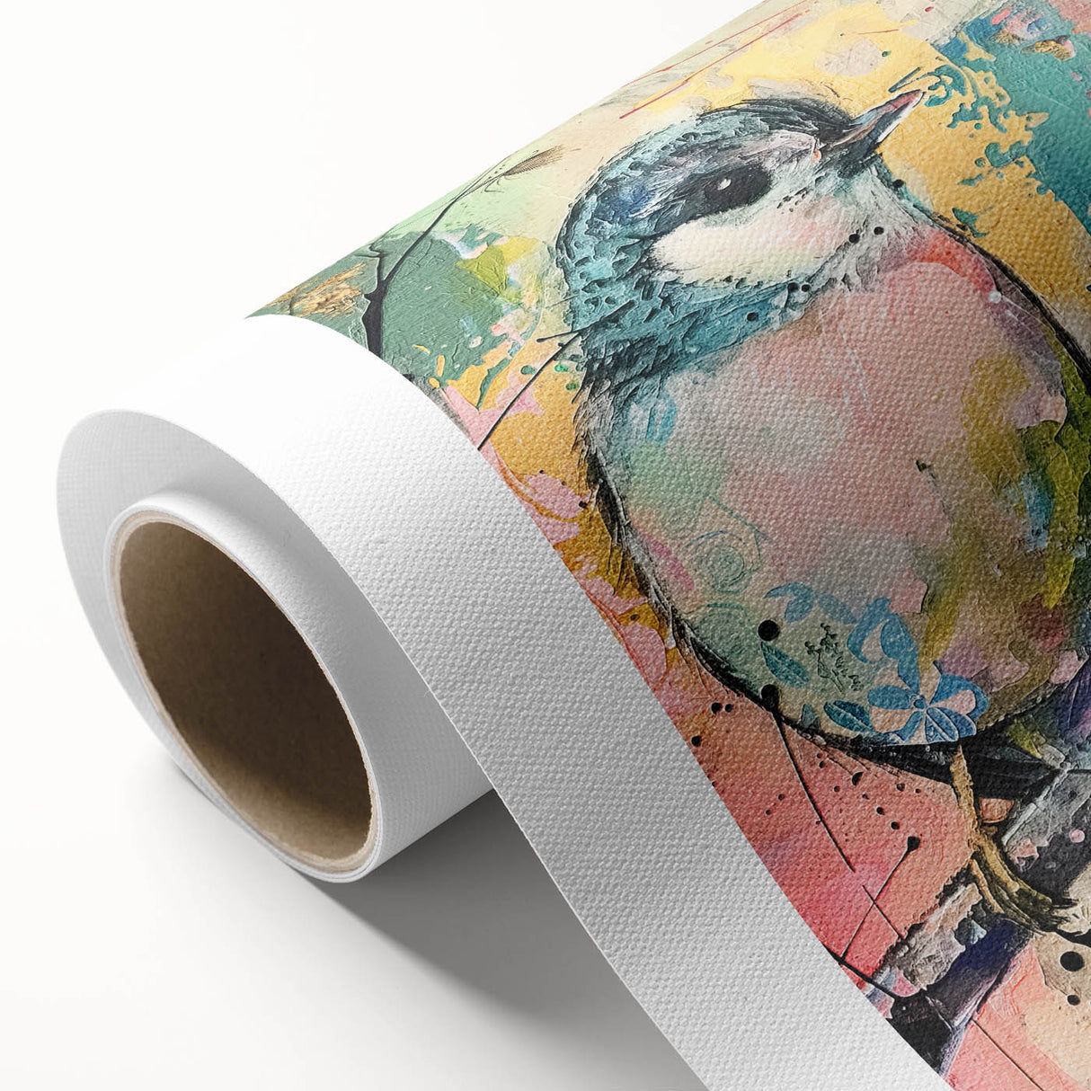 Rolled canvas showcasing vibrant African tribal wall art with intricate patterns, packaged securely in a protective cardboard tube for safe shipping and display.