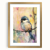 Elegant gold-framed picture frame with a white mat, showcasing a modern art print. Ideal for enhancing home decor or gallery displays, featuring a sleek design.